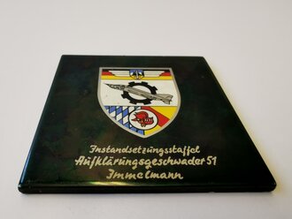 Bundeswehr, dekorative Fliese "Instandsetzungsstaffel Aufklärungsgeschwader 51 Immelmann", Maße 11 x 11 cm