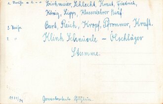 Gruppenaufnahme von HJ Angehörigen, Rückseitig beschriftet "Gewerbeschule Pforzheim 1933-34 , Maße 9 x 14 cm