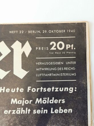 Der Adler "Heute Fortsetzung: Major Mölders erzählt sein Leben", Heft Nr. 22, 29. Oktober 1940