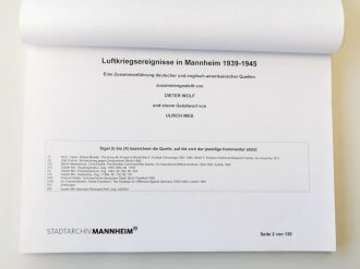 Stadtarchiv Mannheim - Nr. 1, Luftkriegsereignisse in Mannheim 1939 - 1945, 130 Seiten