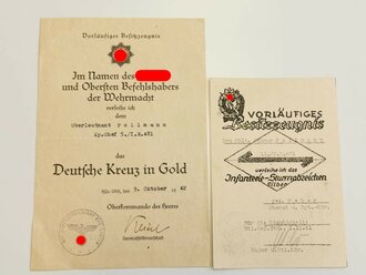 Urkunden des Träger des Deutschen Kreuz in gold und...
