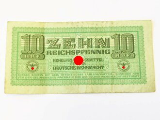 Zehn Reichspfennig, Behelfszahlungsmittel für die Deutsche Wehrmacht. Leicht gebraucht