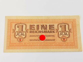Eine Reichsmark, Behelfszahlungsmittel für die Deutsche Wehrmacht. Leicht gebraucht