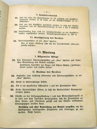 D1029/6 " Merkblatt zur Bedienung des Wehrmacht Rundfunkenpfängers WR1/P" vom 04.10.41 mit 14 Seiten plus Anlagen