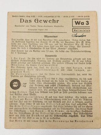 Waffentafel 3 " Das Gewehr " von 1940