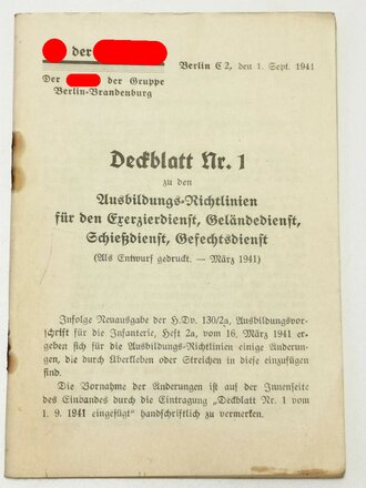 "SA der NSDAP, Deckblatt Nr. 1 zu den Ausbildungs Richtlinien für...." datiert 1941 , etwa 20 Blatt