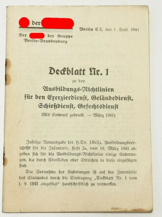 "SA der NSDAP, Deckblatt Nr. 1 zu den Ausbildungs...