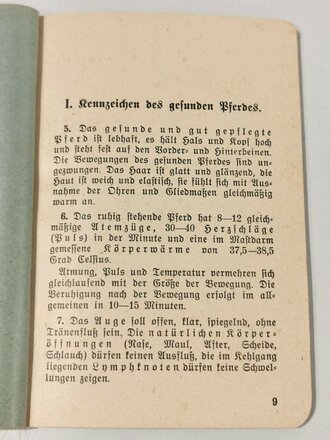 H.Dv.11/1 "Das Truppenpferd"  Heft 1 " Pferdepflege, Stallpflege, Füttern und Tränken" Berlin 1937 mit 71 Seiten