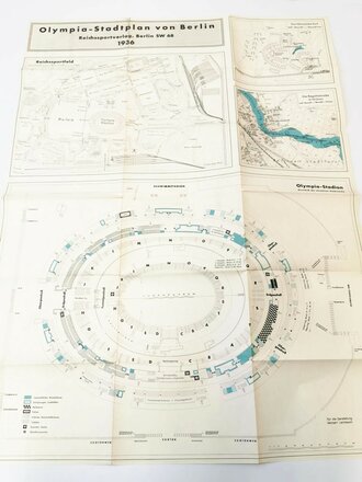 Amtlicher Führer zur Feier der XI. Olympischen Spiele Berlin 1936 mit 172 Seiten und Lesebändchen mit Anhänger Olympiaglocke und Plakette Bochumer Verein