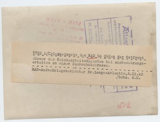 Presseaufnahme "Kriegseinsatz des RAD im Süden der Ostfront", Maße 18 x 13 cm