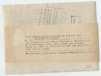 Presseaufnahme "Arbeitsdienstmänner im Schmuck des Eisernen Kreuzes", Maße 18 x 13 cm