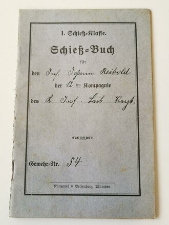 Kaiserreich, 2 Schießbücher 1. & 2. Schiess-Klasse, Infanterie Leib Regiment, datiert 1911/12