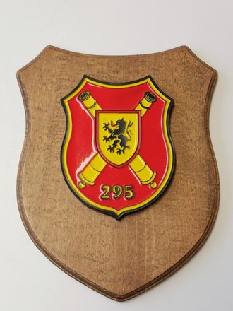 Bundeswehr, dekorative Wandtafel "Feldartilleriebataillon 295" mit Widmung, Maße ca 16 x 20 cm