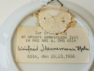 Bundeswehr, dekorative Wandteller "Zur Erinnerung MAD Amt u. OHG Köln", Maße ca 11 cm