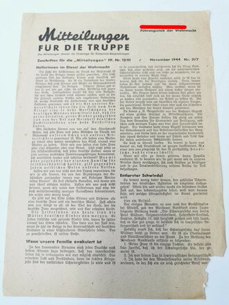 "Mitteilungen für die Truppe", November 1944, Nr. 377