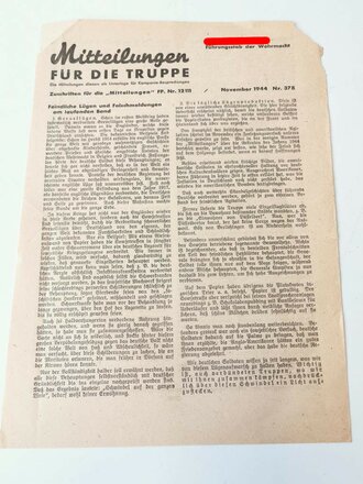 "Mitteilungen für die Truppe", November 1944, Nr. 378