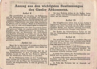 Dienstausweis zur Berechtigung das Genfer Abzeichen (gestempelte weiße Armbinde mit rotem Kreuz) zu tragen, nicht vollständig ausgefüllt