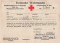 Dienstausweis zur Berechtigung das Genfer Abzeichen (gestempelte weiße Armbinde mit rotem Kreuz) zu tragen, nicht vollständig ausgefüllt