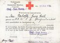 Dienstausweis zur Berechtigung das Genfer Abzeichen (gestempelte weiße Armbinde mit rotem Kreuz) zu tragen, datiert 1939