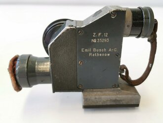 1.Weltkrieg Zielfernrohr ZF12 für MG08, in Köcher aus Ersatzmaterial von Busch Rathenow. Die Optik gut, Verstellrad läuft eher schwer