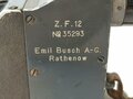1.Weltkrieg Zielfernrohr ZF12 für MG08, in Köcher aus Ersatzmaterial von Busch Rathenow. Die Optik gut, Verstellrad läuft eher schwer