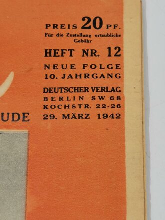 Koralle - Wochenschrift für Unterhaltung, Wissen, Lebensfreude, Heft  Nr. 12, datiert 29. März 1942 "Wieder ein Flugzeug einsatzbereit für die Front!"