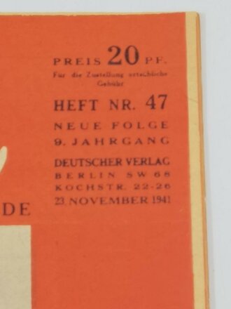 Koralle - Wochenschrift für Unterhaltung, Wissen, Lebensfreude, Heft  Nr. 47, datiert 23. November 1941 "Briefträgerin"
