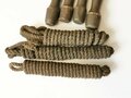 U.S. WWII wood tent pegs and rope set, used, painted OD