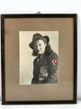 Weiblicher Reichsarbeitsdienst, Original gerahmtes Foto einer Arbeitsmaid, Maße Foto 17 x 23 cm, Maße mit Rahmen 33 x 39 cm