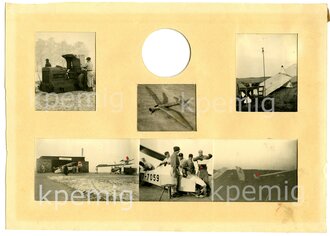 Fotoseite mit 6 Aufnahmen der Segelflugübungsstelle mit den Segelflugzeugen Kronau 2 B und S.B.38, Rückzeitig beschriftet "Glashütte in Sachsen", Maße 18  x 25 cm