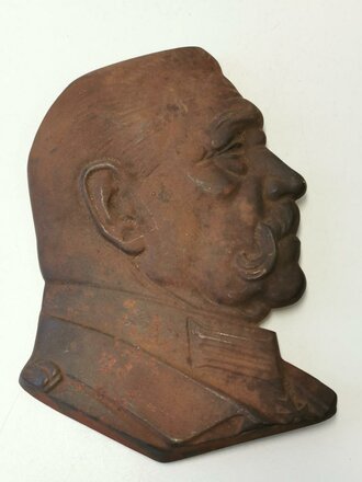 Generalfeldmarschall von Hindenburg, Eisen Kunstguss Relief der Elisabethenhütte Brandenburg/Havel. Ungereinigtes Stück, Höhe 20cm