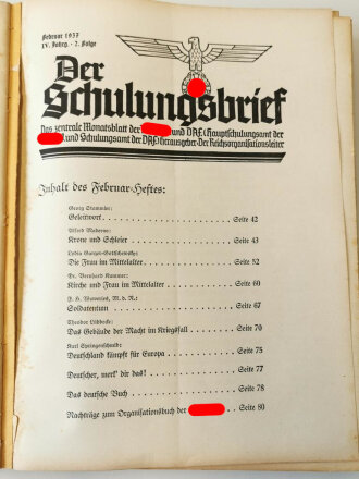 Der Schulungsbrief, einige Ausgaben von 1937 gebunden,...