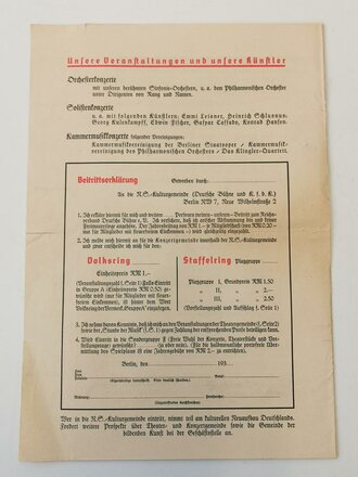 Die NS-Kulturgemeinde Deutsche Bühne und KfdK in der NS-Gemeinschaft "Kraft durch Freude", Konzert & Veranstaltungsprogramm, datiert 1934