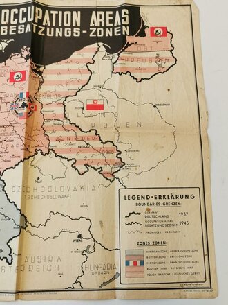 Germany - Map of the Occupation Areas, Karte der Besatzungs-Zonen, Maße 42 x 52 cm, gefaltet