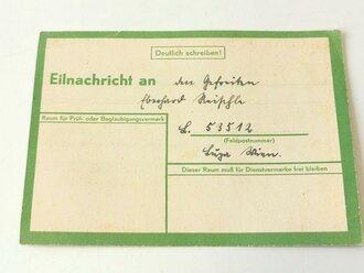 Lebenszeichenkarte grün ( an Feldpostnummer)  aus Stuttgart