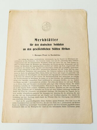 Merkblätter für den Deutschen Soldaten an den geschichtlichen Stätten Afrikas "Europas Front in Nordafrika" 5 Seiten