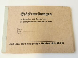 Block mit unausgefüllten "Stärkemeldungen", Einband leicht eingerissen, Maße 10,5 x 15,5 cm