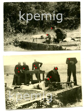 2 Aufnahmen von Angehörigen der Kriegsmarine auf dem Schießstand mit MG34, Maße 6 x 9 cm