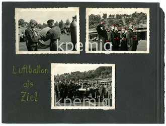 3 Aufnahmen von Angehörigen der Luftwaffe bei Zielübungen mit einem Luftzielballon und Entfernungsmesser, Maße 6 x 9 cm