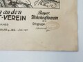 Bayern, grossformatige Urkunde "Zur Erinnerung an den Wehrkraftverein 1914" ausgestellt bei der Ortsgruppe Landau, 38 x 46cm