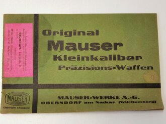 "Original Mauser Kleinkaliber Präzisions Waffen" 35 seitiger Prospekt mit Druckvermerk von 1927