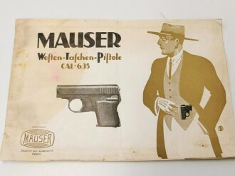 "Mauser Westen Taschen Pistole Cal. 6,35" 4 seitiger Prospekt mit Druckvermerk von 1930