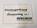 "Einlege Lauf für Übungsmunition M20 Kaliber 4,0 mm für die Mauser Selbstlade Pistole Kaliber 7,65" 4 seitiger Prospekt mit Druckvermerk von 1930