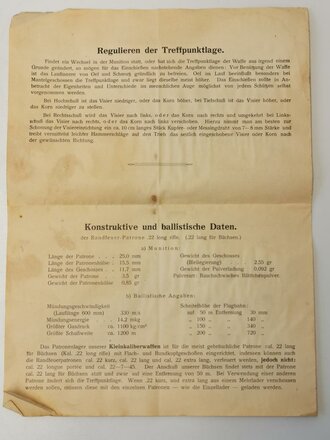 "Die Behandlung der Original Mauser Kleinkaliber Büchse Kal. 22 long rifle" 4 seitiger Prospekt mit Druckvermerk von 1929