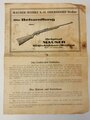 "Die Behandlung der Original Mauser Kleinkaliber Büchse Kal. 22 long rifle" 4 seitiger Prospekt mit Druckvermerk von 1929