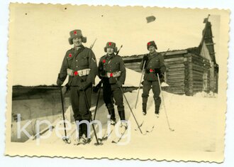 Aufnahme von Angehörigen des Heeres auf Ski mit getarnten Patronentaschen K98, Maße 6 x 9 cm