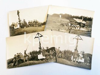 4 Aufnahmen von Angehörigen der Reichswehr beim Feldgottesdienst, Maße 9  x 14 cm