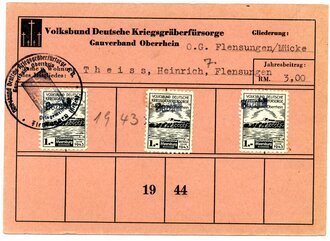 Volksbund Deutsche Kriegsgräberfürsorge, Beitragskarte, datiert 1943/44