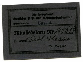 Reichsverband Deutscher Post- und Telegraphenbeamten, Bezirksverein Cassel, Mitgliedskarte