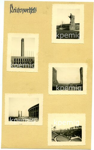 8 Aufnahmen von Angehörigen der Kriegsmarine in Berlin, Olympiastadion und Siegessäule, Maße von 6 x 8 cm bis 8 x 12 cm